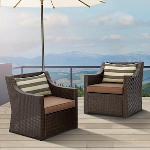 Cedar Island 2-Piece Wicker Outdoor Lounge Chairs with Stripes Cushion (2-Pack)