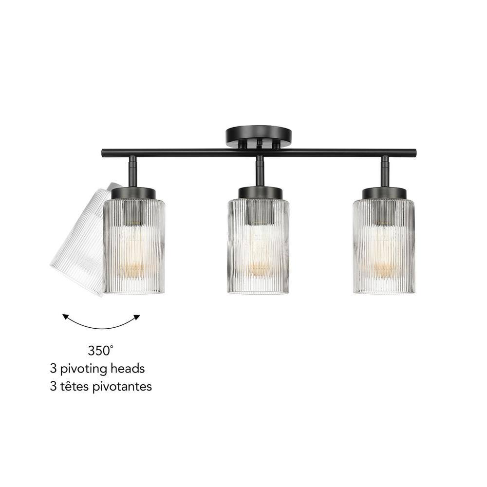 Matte Black 22" Track Lighting Kit with Ribbed Glass Shades