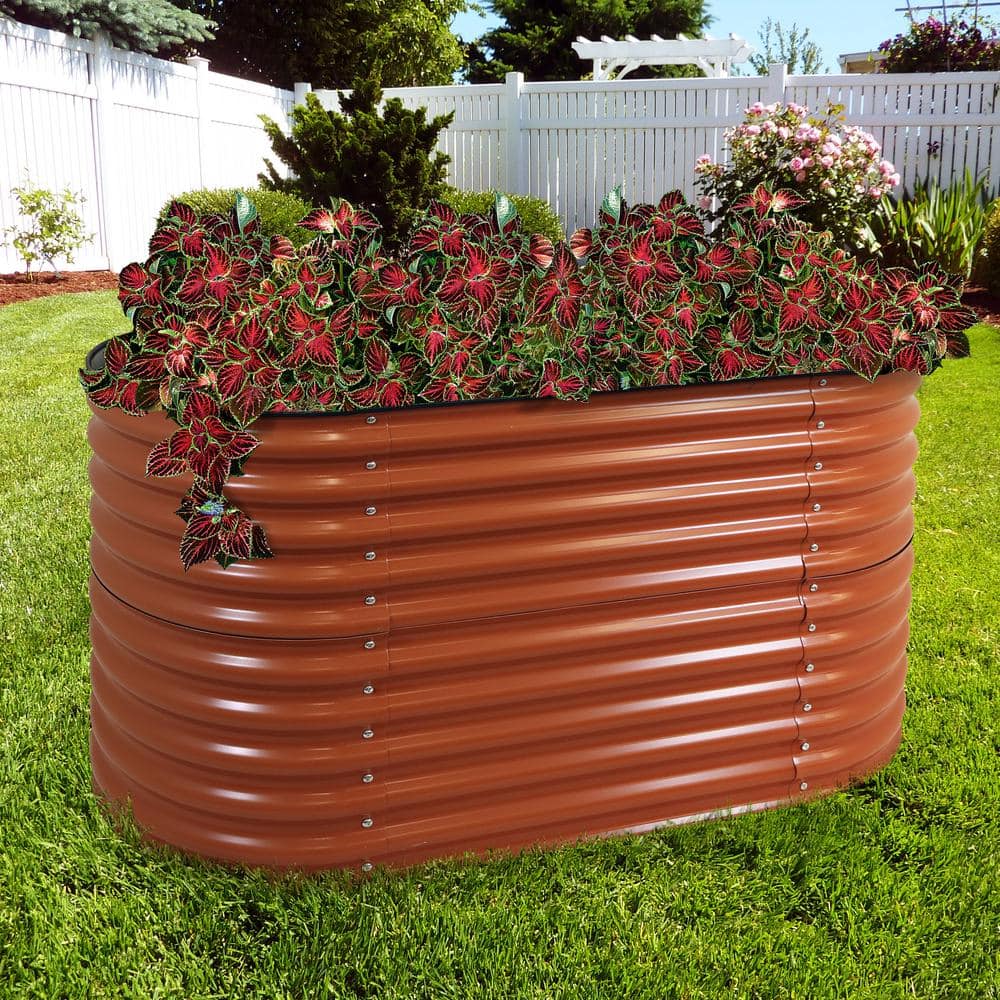 Large Brown Galvalume Steel Raised Garden Bed with Rubber Edge Trim