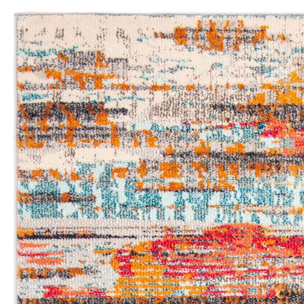 Ivory and Multicolor Abstract Synthetic Area Rug, 4' x 6'