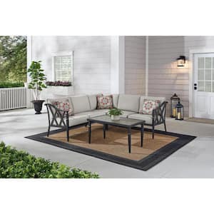 Harmony Hill 3-Piece Black Steel Outdoor Patio Sectional Sofa with CushionGuard Stone Gray Cushions