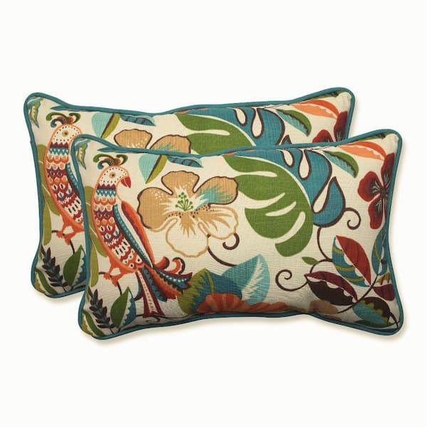 Pillow Perfect Floral Ivory Rectangular Outdoor Lumbar Throw Pillow 2-Pack