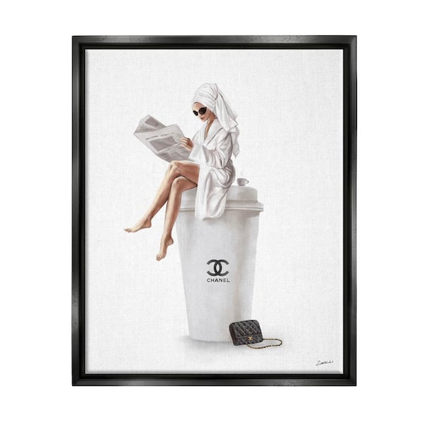 The Stupell Home Decor Collection Chic Fashion Coffee and Purse Female Robe Pose by Ziwei Li Floater Frame Food Wall Art Print 17 in. x 21 in. .