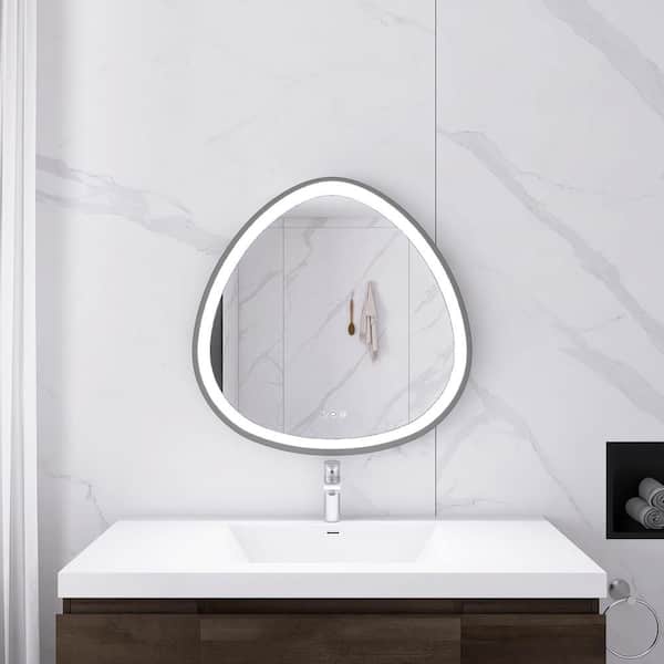Staykiwi 32 in. W x 32 in. H Oval Aluminum Framed Touch Sensor LED Dimmable Wall Mounted Bathroom Vanity Mirror