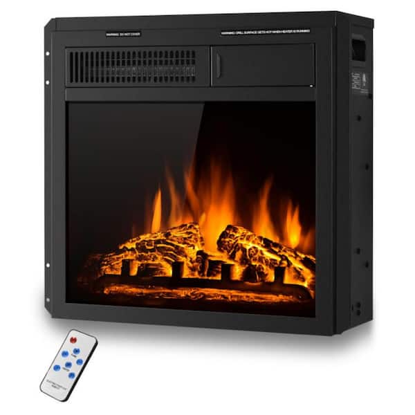 18 in. 750-Watt/1500-Watt Freestanding and Recessed Electric Fireplace Insert with 7-Level Flame, Log and Remote Control