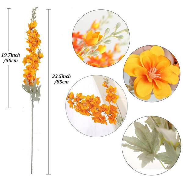 33.5 in. Orange 6 Pieces Artificial Delphinium Fake Flower Other