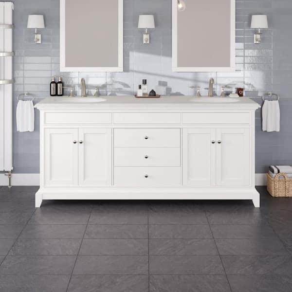 Elite Stamford 72 in. Double Sink White Bath Vanity with White Carrara Quartz Top (Assembled)