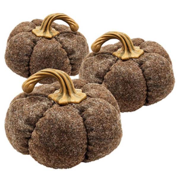 8 in. Brown Polyester Harvest Festival Pumpkin Ornament Decor
