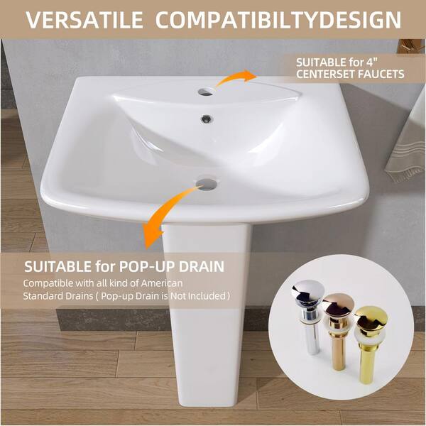 24in W X 17in D Freestanding Console Bathroom Sink Ceramice