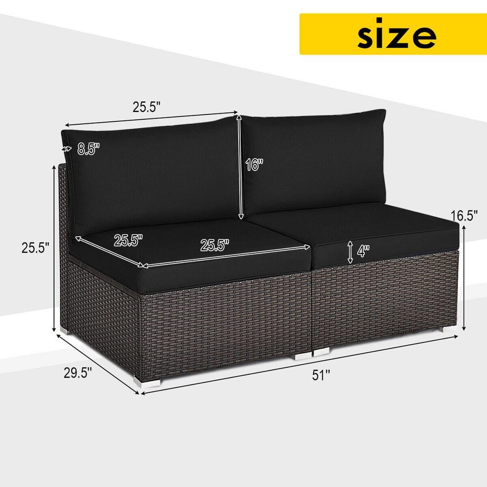 Black and Brown Rattan Armless Outdoor Sectional Sofa
