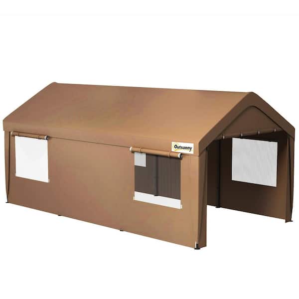 9.9 ft. W x 19.6 ft. D x 9 ft. H Brown Roof Steel Carport