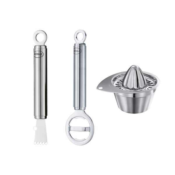 Stainless Steel Bar Utensil Set 3 pcs - Zester, Bottle Opener, Lemon Press