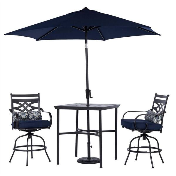 Hanover Montclair 3Piece Steel Outdoor Dining Set with Navy Blue