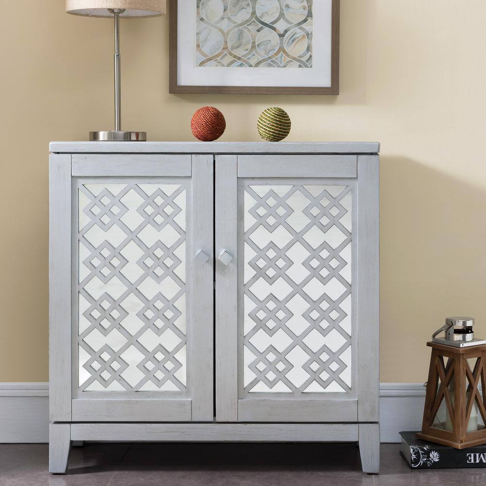 Silver Leaf Mirrored Diamond Filigree Entryway Cabinet