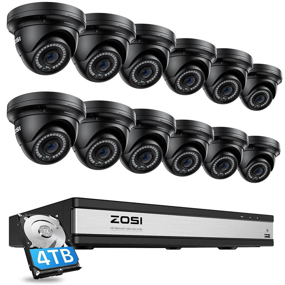 ZOSI 4K UHD 16-Channel 4TB POE NVR Security Camera System with 12 Wired ...