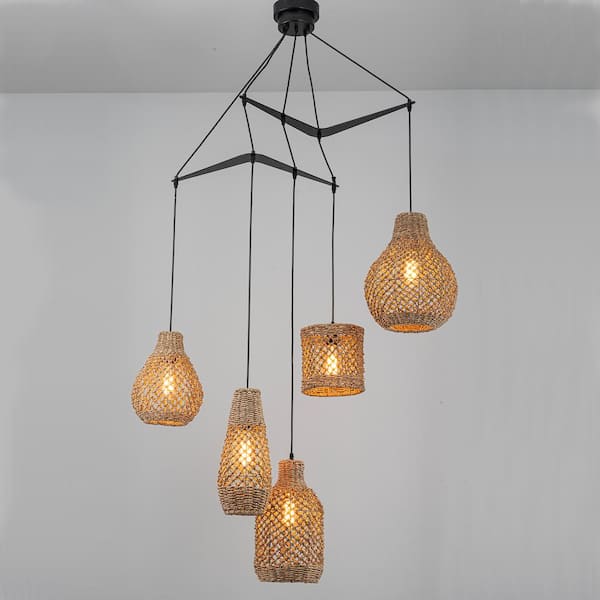 ELE Light & Decor Lucien 5-Light Seagrass Pendant Light Modern