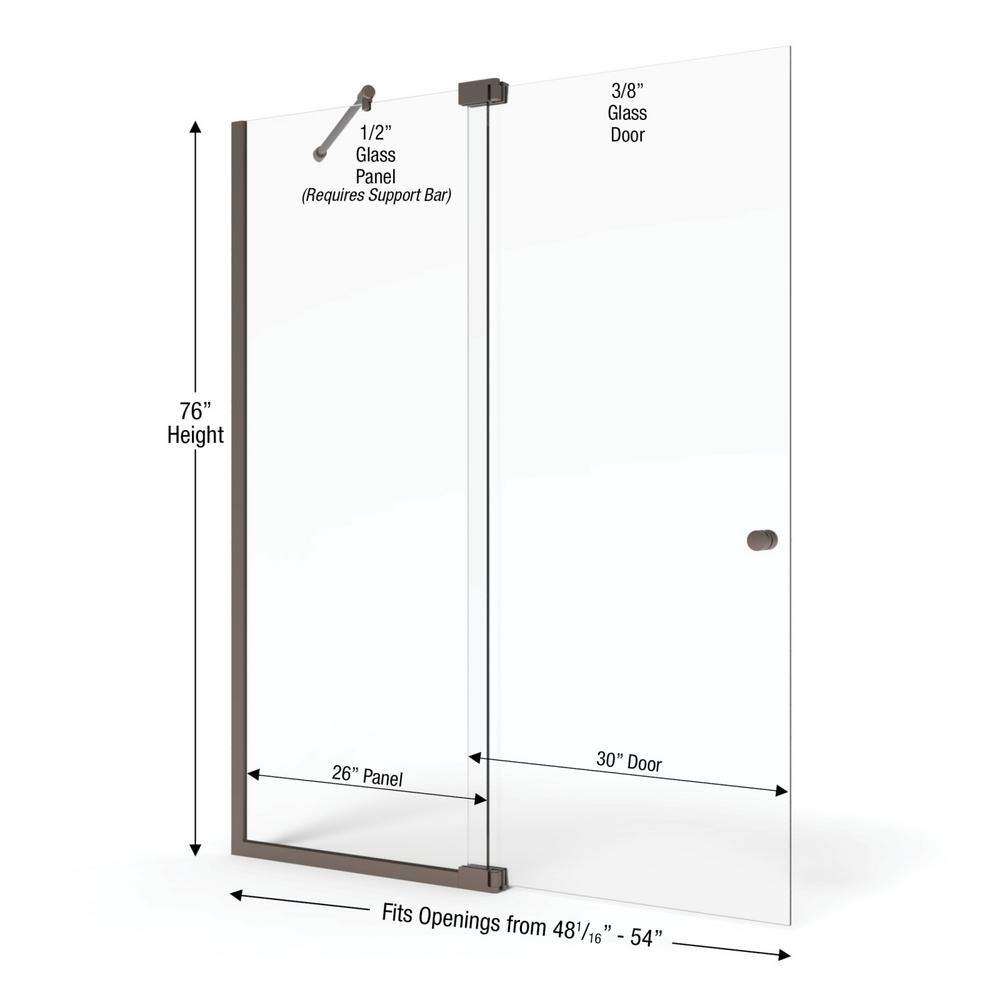 Cantour 54" Oil Rubbed Bronze Frameless Pivot Shower Door