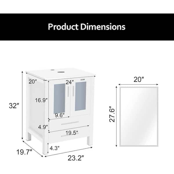 Eclife 24 -30 White Bathroom Vanity Cabinet Sink Combo W/Waterproof