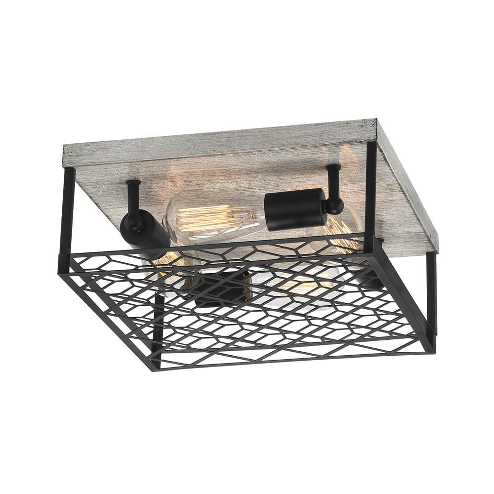 Hampton Bay Heather Glen 12.4 in. 4-Light Black Square Flush