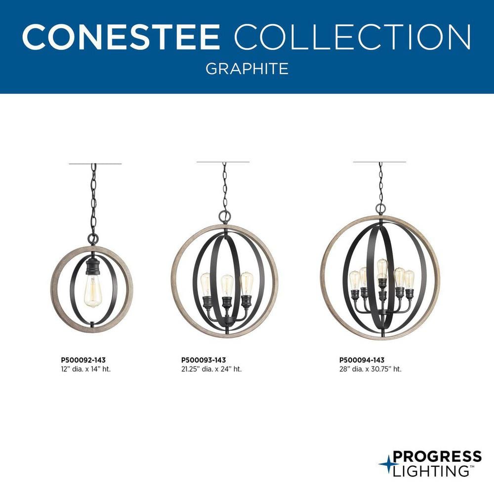 Graphite and Galvanized Steel 3-Light Armillary Pendant