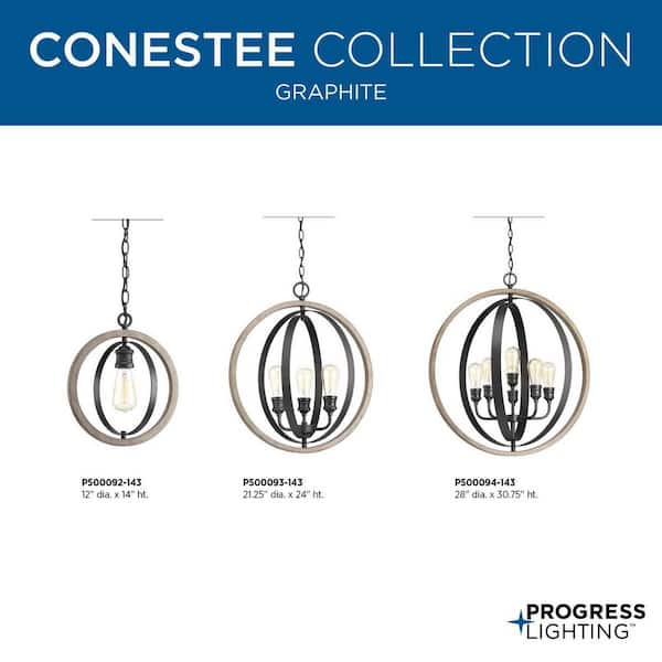 Progress Lighting Conestee 3-Light Graphite Coastal Globe Medium Hanging Pendant Light
