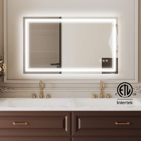 40 in. W x 24 in. H Modern Rectangular Frameless LED Lighted Anti-Fog Wall Bathroom Vanity Mirror in Tempered Glass
