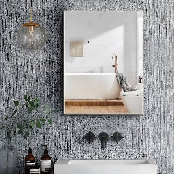 PRIMROSE CARNATION LLC Black Silver 20 in. W x 26 in. H Rectangle Metal Framed Mounted or Recess Bathroom Vanity Mirror with Medicine Cabinet