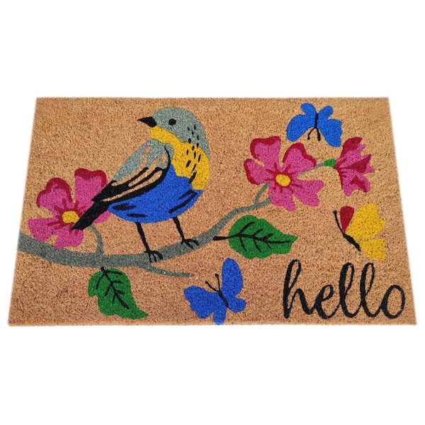 FIRST CONCEPT INC Welcome Hello Bird Multi-Colored 18 in. x 30 in. Indoor/Outdoor Coir Door Mat