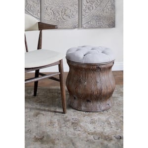 18 in. Light Gray Storage Stool with Tufted Seat