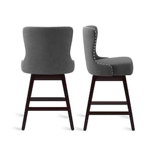 Zola 26 in. Gray Wood Frame Counter Bar Stool Fabric Upholstered Swivel Bar Stool Set of 6