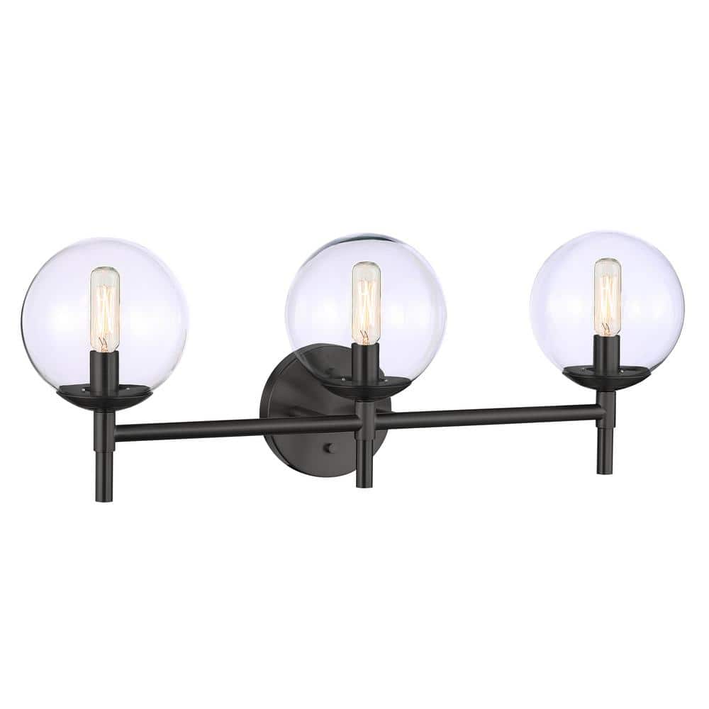 Auresa 25.625 in. 3-Light Black Globe Vanity Light with Clear Glass Shades price history on PriceWatchPro