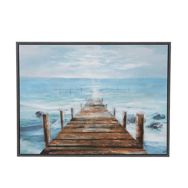 Litton Lane 1- Panel Landscape Boardwalk Framed Wall Art with Black Frame  36 in. x 47 in. 042412 - The Home Depot