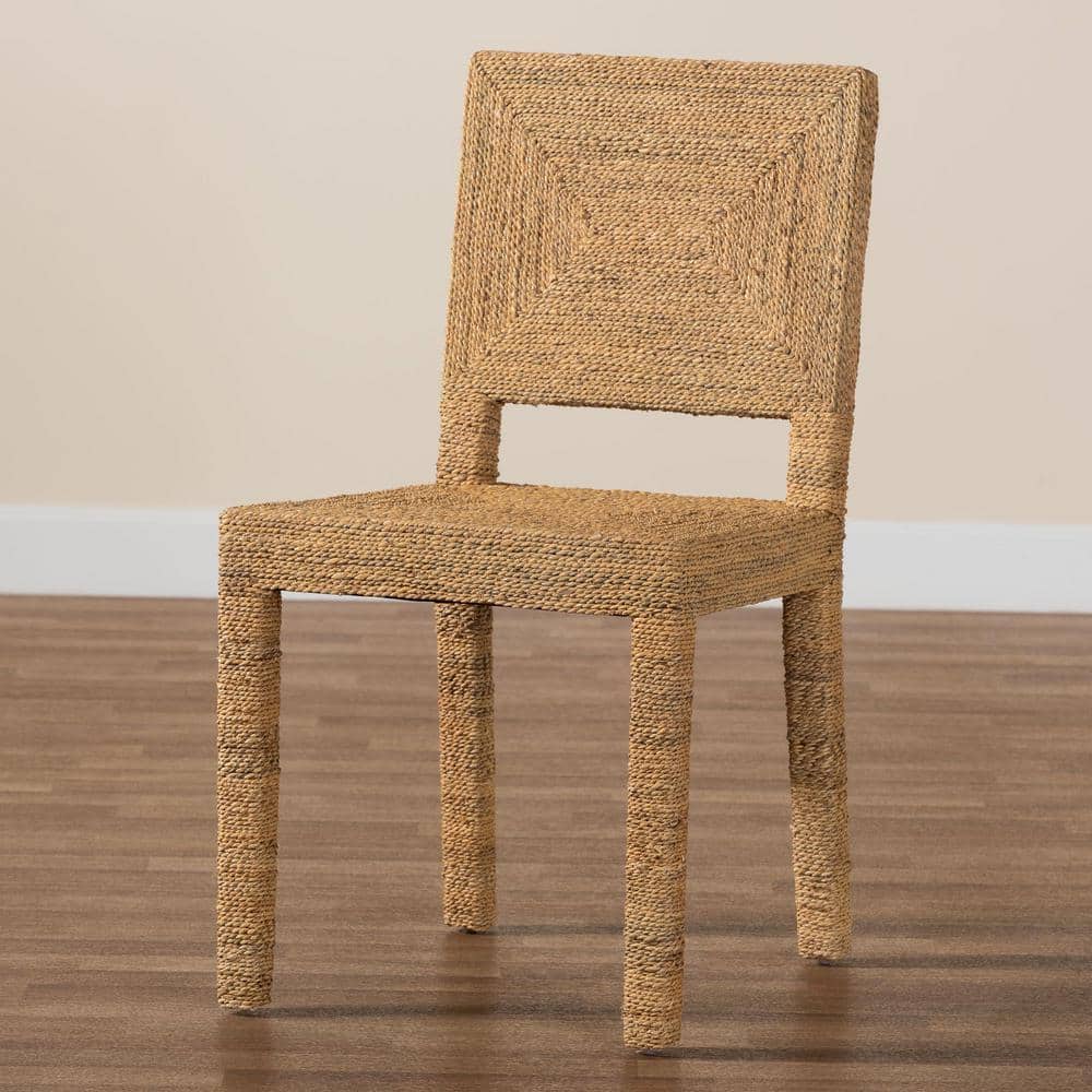 Natural Seagrass and Mahogany Wood Dining Chair