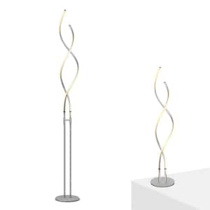 Embrace 60 in. Platinum Silver Industrial 2-Light LED Energy Efficient Floor Lamp with Built-In 3-Way Dimmer Function