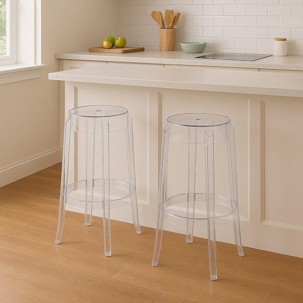 Clear Finish, Round Seat Bar Stool