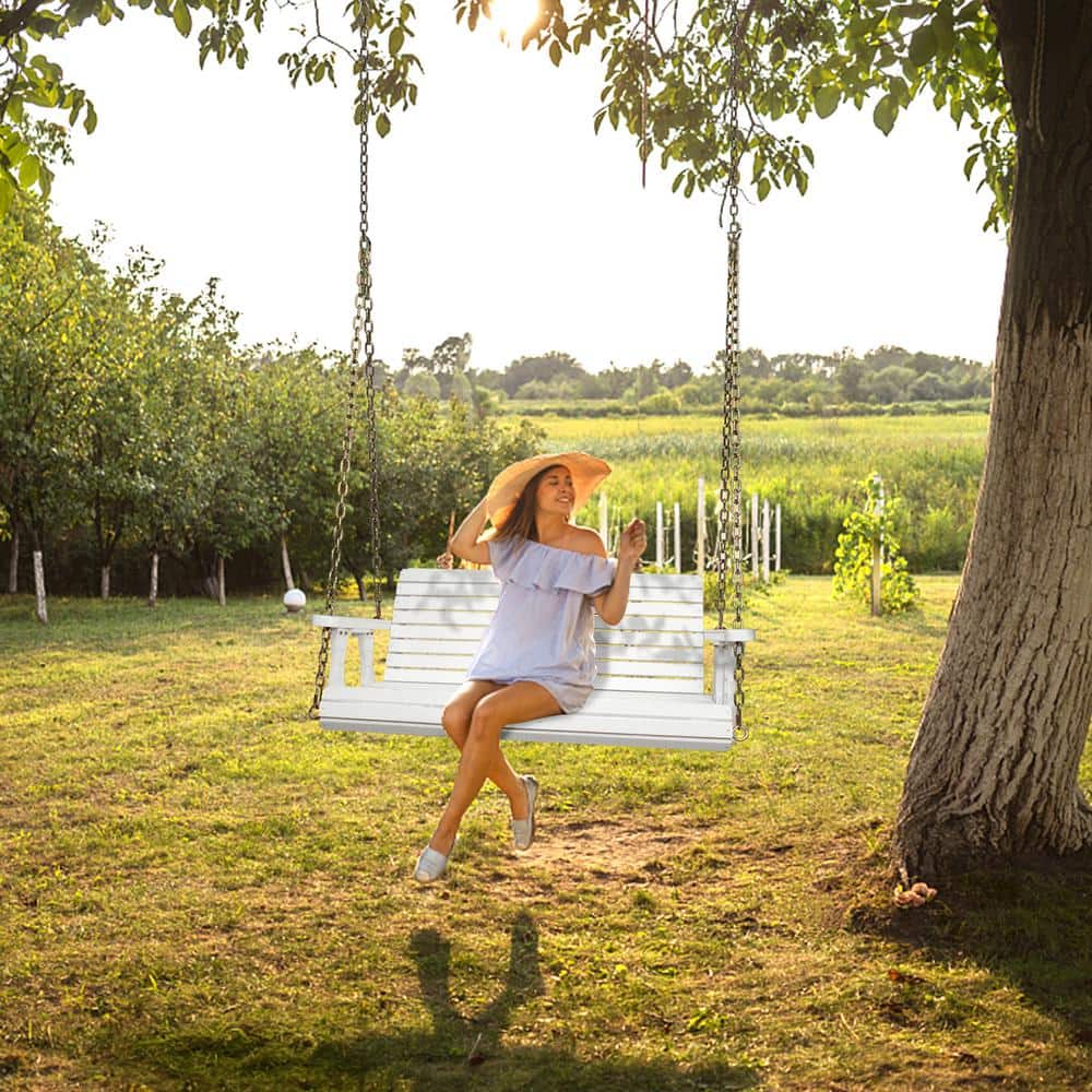 White Moisture-Proof Light Wood Outdoor Swing Chair