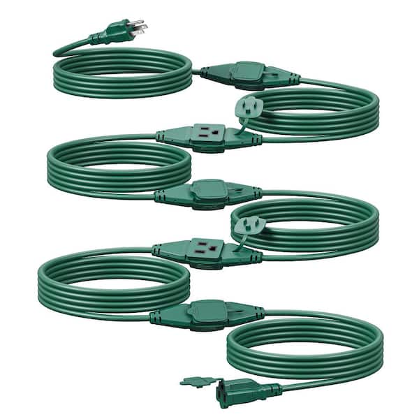 25 ft. 16/3 6-Outlet Green Outdoor SJTW Weatherproof Extension Cord, 13A Grounded Christmas String Light Split Cord