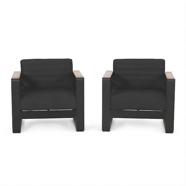 Unbranded 2-piece aluminum outdoor club lounge chair stylish and atmospheric suitable for patio poolside with cushions black