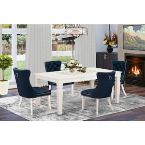 5-Piece Linen white Solid Wood Top - Rectangular Upholstered Dining Room Set with Butterfly Leaf - Seats 4