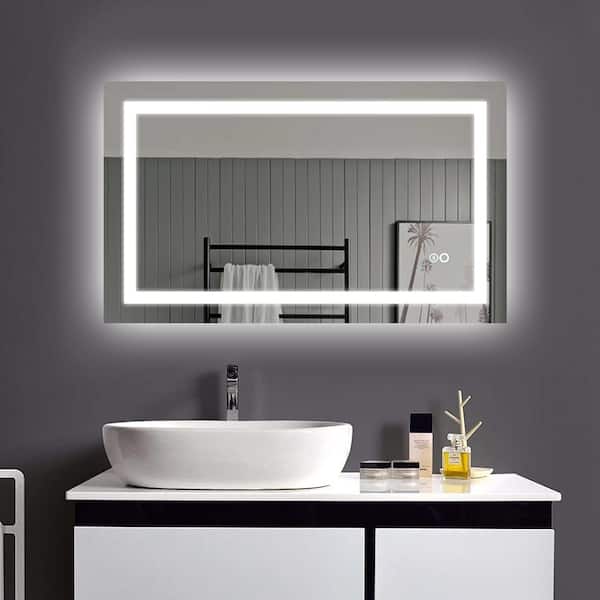 40 in. W x 24 in. H Rectangular Frameless Dimmable Anti-Fog Wall Bathroom Vanity Mirror in White