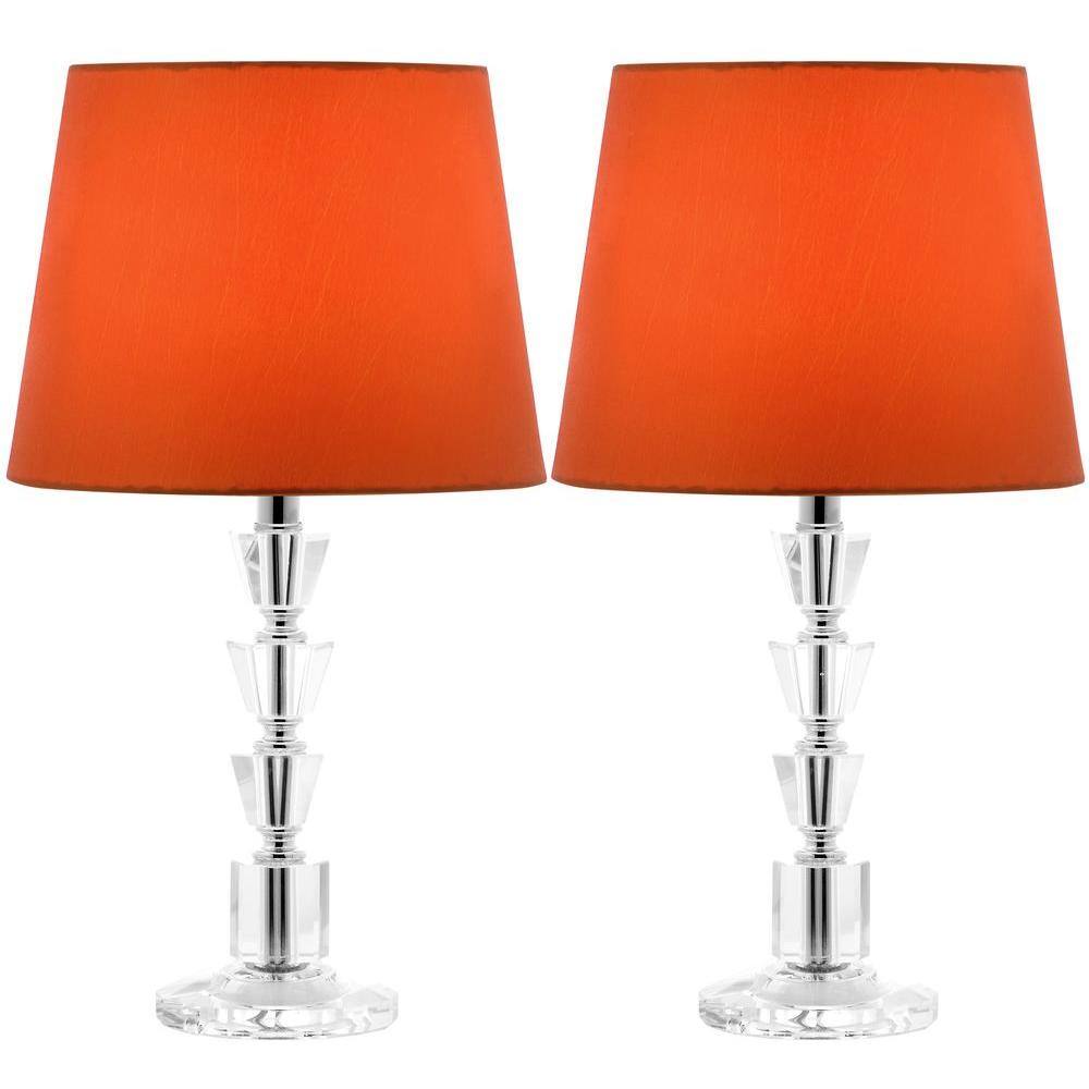 Harlow 16" Luxe Crystal Tiered Table Lamp Set, Transparent with Orange Shade