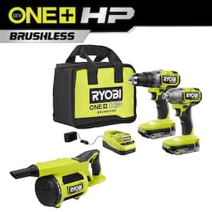 ONE+ HP 18V Brushless Cordless 2-Tool Combo Kit w/(2) 2.0 Ah Batteries, Charger, Bag, and Job Site Hand Vacuum