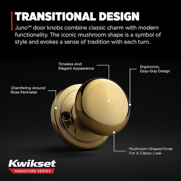 Kwikset Juno Polished Brass Half-Dummy Door Knob with