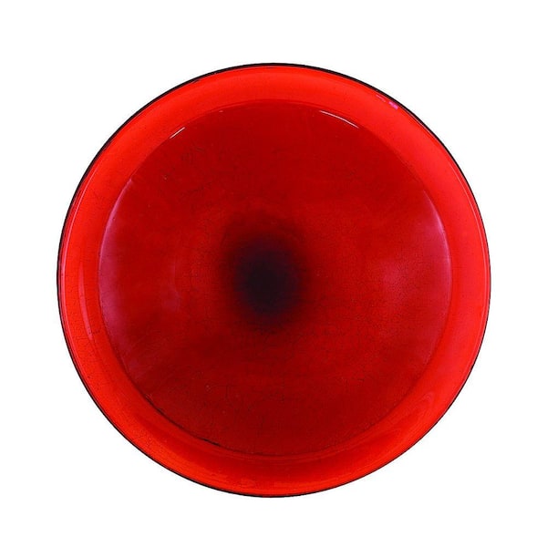 ACHLA DESIGNS 12.5 in. Dia Red Reflective Crackle Glass Birdbath Bowl