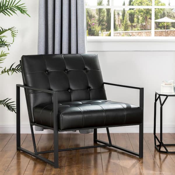 Glitzhome 29.25 in. H Black PU Leather Tufted Accent Chair