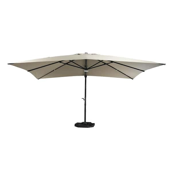 Mondawe 10 ft. x 13 ft. Aluminum Cantilever Outdoor Patio Umbrella Bluetooth Atmosphere Light 360° Rotationin in Taupe with Base