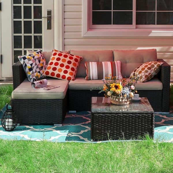 3pcs Outdoor Patio Sectional Set Wicker Furniture Set For Small Spaces