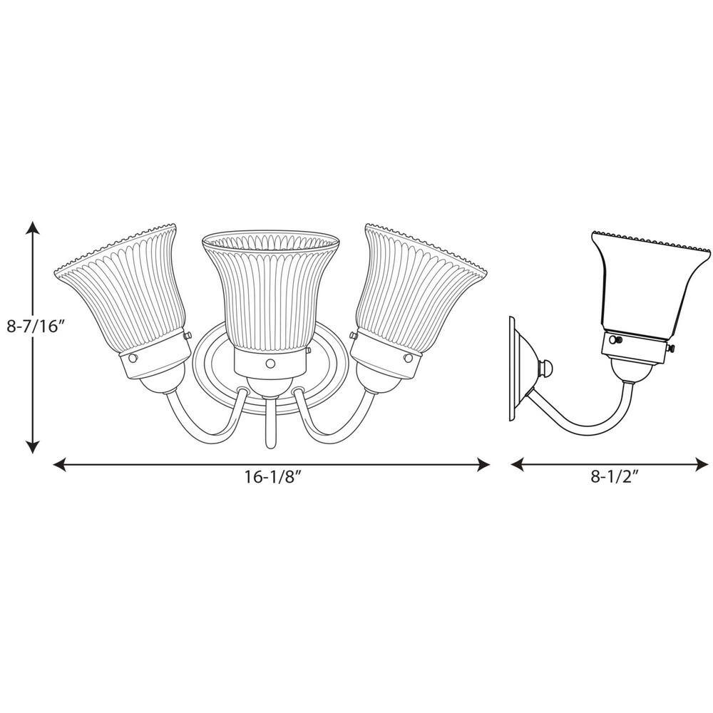 Brushed Nickel 3-Light Bath & Vanity Fixture with Fluted Glass Shades