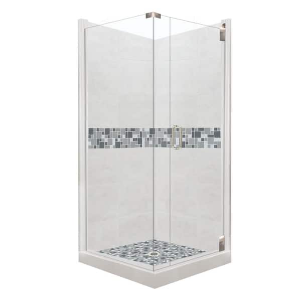 American Bath Factory Newport Grand Hinged 42 in. x 42 in. x 80 in. Right-Hand Corner Shower Kit in Natural Buff and Satin Nickel