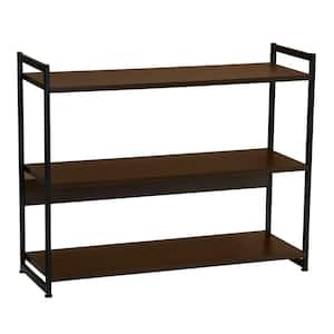 Brown Walnut Wood and Black Metal 3-Tier Chic and Industrial Bookshelf